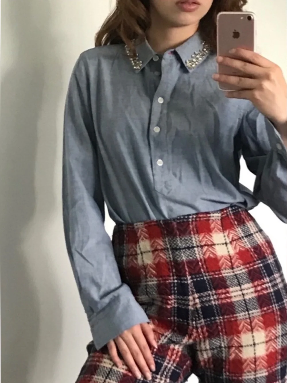 Kate Spade Xander Jewel Collar Chambray Shirt Popover Preppy Luxury. Sk13
